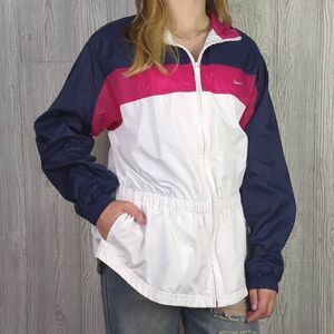 VTG 80s Nike Windbreaker Medium Color Block Track Jacket Pink Blue White Swoosh